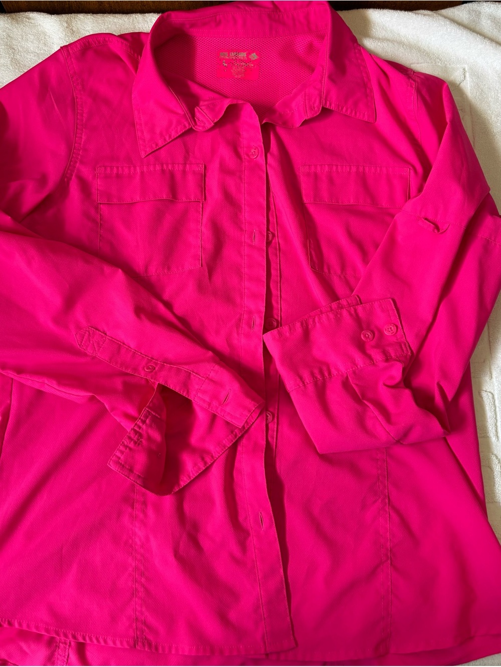 Reel Legends L Bright Fuchsia Button-Front Collared Shirt